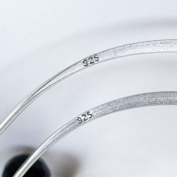 Vintage Sterling Silver 925 Ornate Black Glass Dangle Earrings - Picture 5 of 7